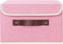 ANMINY Storage Bin with Lid Storage Boxes with PU Leather Handles PP Plastic Board Decorative Foldable Lidded Cotton Linen Fabric Home Cubes Baskets Closet Organizer Container - Pink, Small Size by TinyTreasures Baby Boutique