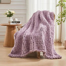 Carriediosa Chunky Knit Throw Blanket 50" X 60", 100% Hand Made Large Chenille Loop Yarn Soft Fluffy Throws for Couch Sofa Bed, Big Crochet Cozy Heavy Thick Cable Woven Blankets, Purple by CozyNest Decor