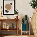 D'vine Dev Ceramic Planter with Natural Stand - 10 Inch Modern Round Flower Pot with Wood Planter Holder, Teal, 55-B-K-4 by CozyNest Decor