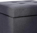 Adeco Fabric Storage Ottoman Bench with Solid Wood Legs, 17.7" Square Dark Grey Cotton Linen Cube Foot Stool, Upholstered Button Tufted Vanity Chair with Hinged Lid for Living Room, Bedroom, Dorm by CozyNest Decor
