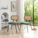 Rattan Dining Chairs Set of 4, Mid Century Modern Dining Chairs with Cane Back for Kitchen Dining Room, 19 Inch Fabric Green by CozyNest Decor