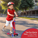 Red and Blue 3 Wheel Scooter with Seat for Kids – Light-Up LED Wheels, Adjustable Handlebar and Seat, Smooth PU Wheels, Wide Anti-Slip Deck, Rear Foot Brake – Toddler Outdoor Toys for Ages 2+ by TinyTreasures Baby Boutique