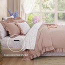 Queen Comforter Set - 7 Pieces Ruffle Pink Bedding Sets, Shabby Chic Farmhouse Bed in a Bag Queen with Ruffle Comforter, Floral Sheets, Pillowcases & Shams by CozyNest Decor