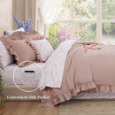 King Comforter Set - 7 Pieces Ruffle Pink Bedding Sets, Shabby Chic Farmhouse Bed in a Bag King with Ruffle Comforter, Floral Sheets, Pillowcases & Shams by CozyNest Decor