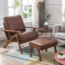 chairus Mid-Century Modern Accent Chair with Ottoman, Faux Leather Armchair with Wood Legs Comfy Upholstered Single Sofa Chair for Living Room/Bedroom/Lounge, Brown by CozyNest Decor