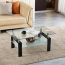 Glass Coffee Table for Living Room, 2 Layer Center Table with Clear Rectangle Tempered Glass Top Black Metal Leg, Mordern Home Office Furniture by CozyNest Decor