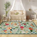 5x7 Washable Rug for Living Room, Green Floral Area Rug, Non Slip Low Pile Soft Flower Carpet, Large Rugs for Bedroom, Dining Room, Office, Kids Playroom, Nursery, Sage Green by TinyTreasures Baby Boutique
