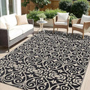 OLANLY Outdoor Rug Waterproof 5x8 ft Clearance, Reversible Outdoor Plastic Straw Rug with Floral Pattern, RV Mat for Patio, Camping, Balcony, Deck, Backyard, Black & Beige by CozyNest Decor