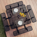 Metal Picnic Tables for Outdoors with Umbrella Hole - Coated Steel Heavy Duty Commercial Grade Table with Adjustable Seats (Black, 46 in, Square, Punched Steel) by GreenHaven Gardens