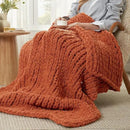 Amélie Home Chunky Knit Throw Blanket for Couch, Soft Chenille Crochet Blanket for Sofa, 50"x60", Burnt Orange by CozyNest Decor