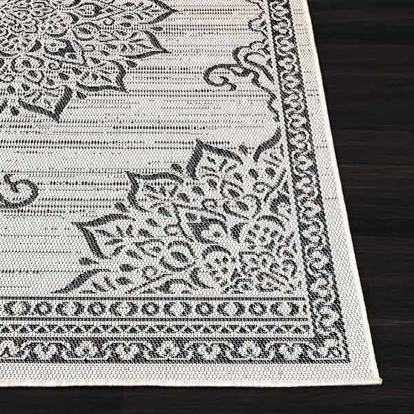 CAMILSON Outdoor Rug, 8x10 Medallion White Black Modern Area Rugs for Indoor and Outdoor Patios, Kitchen and Hallway Mats, Washable Porch Deck Outside Carpet (Medallion White, 8 x 10), photo 2 of 10