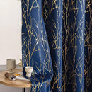 Grommets Blackout Long Window Curtains Navy Blue Gold-52W*84L 2PCS Drapes for Bedroom by CozyNest Decor