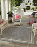 Unique Loom Outdoor Border Collection Area Rug - Soft Border (7' 10" Square, Black/ Ivory) by GreenHaven Gardens