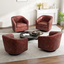 Swivel Barrel Accent Chair, Modern Round Faux Leather Arm Chair for Living Room, Bedroom, Comfy Club Reading Chairs for Adults(Faux Leather, Red Brown, Set of 4) by CozyNest Decor