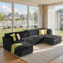 Modular Sectional Sofa, 130.7 Inch U Shaped Couch Set for Living Room, 4-Seater Comfy Cloud Couches with Two Movable Ottoman, Plush Corduroy, Black by CozyNest Decor