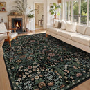 9x12 Black Vintage Floral Area Rug,Washable Large Boho Living Room Rugs,Botanical Print Non-Slip Stain Resistant Lightweight Carpet for Bedroom Dining Room Nursery by TinyTreasures Baby Boutique