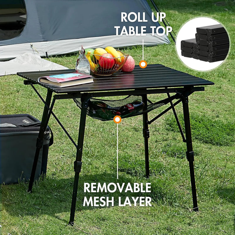 PORTAL Camping Table Foldable Portable with Adjustable Legs, Aluminum Folding Table Roll Up Table with Carrying Bag for Outdoor, Beach, Picnic, Backyards, BBQ and Party, Black, photo 6 of 6