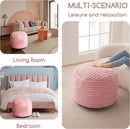 HIGOGOGO Round Stuffed Pouf Ottoman, Stripe Faux Fur Poufs with Foam Chunk Filling, Furry and Fluffy Pouf Foot Stool Storage Ottoman, 20 X 15 Floor Poufs Foot Rest for Living Room, Pink by CozyNest Decor