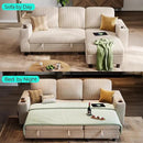 LINSY HOME Sectional Sleeper Sofa with Pull Out Couch Bed - Convertible Plush Corduroy Cloud Couch with Storage Chaise & USB Charging, Comfy L Shaped Modular Couches for Living Room Apartment, Beige by CozyNest Decor