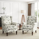 UIXE High Back Floral Accent Chairs Set of 2, Upholstered Armchair in Fabric, Retro Printed Wingback Arm Chair for Living Room, Nailhead Trim Single Sofa Bedroom Reading Seat - Plants Beige by CozyNest Decor