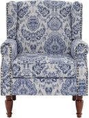 UIXE High Back Floral Accent Chairs Set of 2, Upholstered Armchair in Fabric, Retro Printed Wingback Arm Chair for Living Room, Nailhead Trim Single Sofa Bedroom Reading Seat - Navy Blue by CozyNest Decor