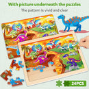 SYNARRY Large Wooden Dinosaur Puzzles for Toddlers 2-4, Wood Dino Puzzles for Kids Ages 4-6, Dinosaur Toys for Kids 3-5, Preschool Educational Children Learning Gifts for 3 4 5 Year Old Boys Girls by TinyTreasures Baby Boutique