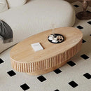 47.2''Oval Coffee Table with Storage, Mid Century Modern Drum Center Tables with Lid Fluted Solid Wood Side Coffee Table Pedestal Tea Table for Living Room, Bedroom, Apartmen-Natural by CozyNest Decor