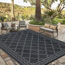 GAOMON Outdoor Plastic Straw Rug, 10'x14' Reversible Sage Green Patio Mat, Flower Modern Design for RV, Backyard, Deck, Camping, Picnic, Black/Grey(Geometric) by CozyNest Decor