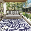OLANLY Waterproof Outdoor Rug 6x9 ft, Reversible Outdoor Plastic Straw Rug with Leaf Pattern, RV Mat, Indoor Outdoor Carpet for Patio, Camping, Balcony, Deck, Backyard, Navy & White by CozyNest Decor