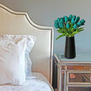 Mandy's Artificial Tulips 20 Stems Teal PU Faux Flowers for Wedding Home Decor 13.5 Inch by CozyNest Decor