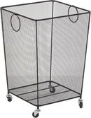 Deco 79 Metal Storage Basket Square Mesh Wire Rolling Laundry with Ring Handles, 17" x 16" x 24", Black by GreenHaven Gardens