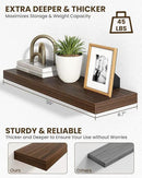 Marsmiles 30" Floating Shelves for Wall, Wooden Shelves with Invisible Brackets Set of 2, Rustic Farmhouse Wall Mounted Shelf for Kitchen Bathroom Living Room Study, Walnut by CozyNest Decor