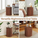 AVZEAR Small Round Side Table Fluted Night Stand Set of 2, 17.7" Mid Century Modern End Table, Circle Bedside Tables Wood Nightstands for Small Spaces, Living Room, Bedroom (Rustic Walnut) by CozyNest Decor
