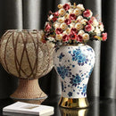 Ginger Jars for Home Decor, White and Gold Vase, Porcelain Ginger Jar Chinoiserie Blue and White Vase with Gold Trim and Floral Pattern, Ceramic Flower Vase for Home, Temple and Storage Jars(12in) by CozyNest Decor