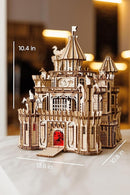 Wood Trick Dragon Castle Movable Wooden 3D Puzzles for Adults and Kids to Build - Red LED - Greensleeves Melody - Towers Rotating - Engineering DIY Project Mechanical Model Kits for Adults by TinyTreasures Baby Boutique