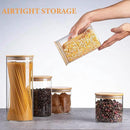 YUNCANG Glass Storage Jars [Set of 5],Clear Glass Food Storage Containers with Airtight Bamboo Lid Stackable Kitchen Canisters for Candy,Cookie,Rice,Sugar,Flour,Pasta,Nuts and Spice Jars by CozyNest Decor