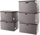 PRANDOM Extra Large Collapsible Storage Bins with Lids [5-Pack] Linen Fabric Foldable Storage Baskets Boxes Organizer Containers Cube with Cover for Bedroom Closet Office Nursery (22.8x15.75x13.8) by TinyTreasures Baby Boutique