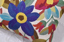Cream Floral Pillow Cover Blue Flower Pillowcase Boho Cushion Florals Accent Throw Pillowsham Wool Hand Embroidered Size 18x18 by CozyNest Decor