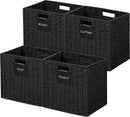 UBBCARE 4 Pack Wicker Basket, 10.5×10.5 Storage Cubes with Label, Foldable Cube Storage Bin with Handle, Square Storage Basket for Shelves, Woven Paper Rope Basket for Organizing, Black by GreenHaven Gardens