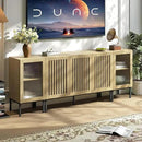 Farmhouse TV Stand for TVs up to 85 Inch, Entertainment Center TV Console with Storage Cabinets and Glass Doors, Media Console for Living Room,Oak by CozyNest Decor