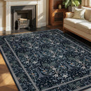 Joydeco Floral Living Room Rugs, Washable Large Bedroom Rug 8x10 Under Bed Non Slip, Soft Forest Botanical Low-Pile Floor Indoor Throw Carpet for Dining Table Home Office, Blue-Black by TinyTreasures Baby Boutique
