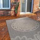 CAMILSON Outdoor Rug 9x12 Modern Area Rugs for Large Indoor and Outdoor Patios and Porches - Waterproof Washable Non-Shedding Easy-to-Clean Outside Carpet (9 x 12, Medallion - Grey/White) by CozyNest Decor