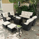 10 Pieces Outdoor Patio Furniture Sets with Rocking Swivel Chairs with 6-inch Thick Cushion and Fire Pit Table for Deck Lawn by GreenHaven Gardens