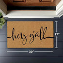 Barnyard Designs Natural Coco Coir Heavy Duty Backing Doormat - Large Cute Non-Slip Front Door Welcome Mat for Outside Entrance or Porch Entry, Brown (17x 30, Y'all) by CozyNest Decor