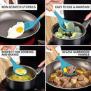 Zulay Kitchen Non-Stick Cooking Utensils Set with Authentic Acacia Wood Handles – 5-Piece Durable & Stylish Silicone Kitchen Utensils Set – Heat Resistant to 464°F – Blue by CozyNest Decor