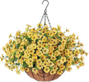 Artificial Fake Fall Hanging Mums Plants Flowers Basket for Outdoor, Autumn Faux Silk Yellow Daisy in Hang Planter Look Real UV Resistant for Porch Home Patio Balcony Yard Decor by GreenHaven Gardens