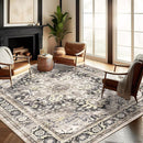 Washable Area Rug 8'x10' Black-Purple Khaki Retro Boho Design Non-Shedding Non-Slip Easy Care Ideal for High Traffic Areas in Living Room Bedroom Office Coffee Table Kitchen Large Carpet by TinyTreasures Baby Boutique