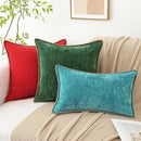 decorUhome Chenille Soft Throw Pillow Covers 12x20 Set of 2, Lumbar Velvet Farmhouse Neutral Decorative Euro Pillow Covers with Stitched Edge for Couch Sofa Bed Home Decor, Turquoise by CozyNest Decor