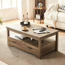 LINSY HOME Farmhouse Coffee Table with Storage, Wood Coffee Table for Living Room, Open Display Area and Storage Drawers with Metal Handles, Chic Style with Curved Base, Brown by CozyNest Decor