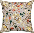 Beige Floral Pillow Cover Taupe Flower Traditional Hand Embroidered Pillowcase Traditional Outdoor Cushion Suzani Couch Flowery Needlepoint Chair Cushion Wool Size - 18x18 by CozyNest Decor
